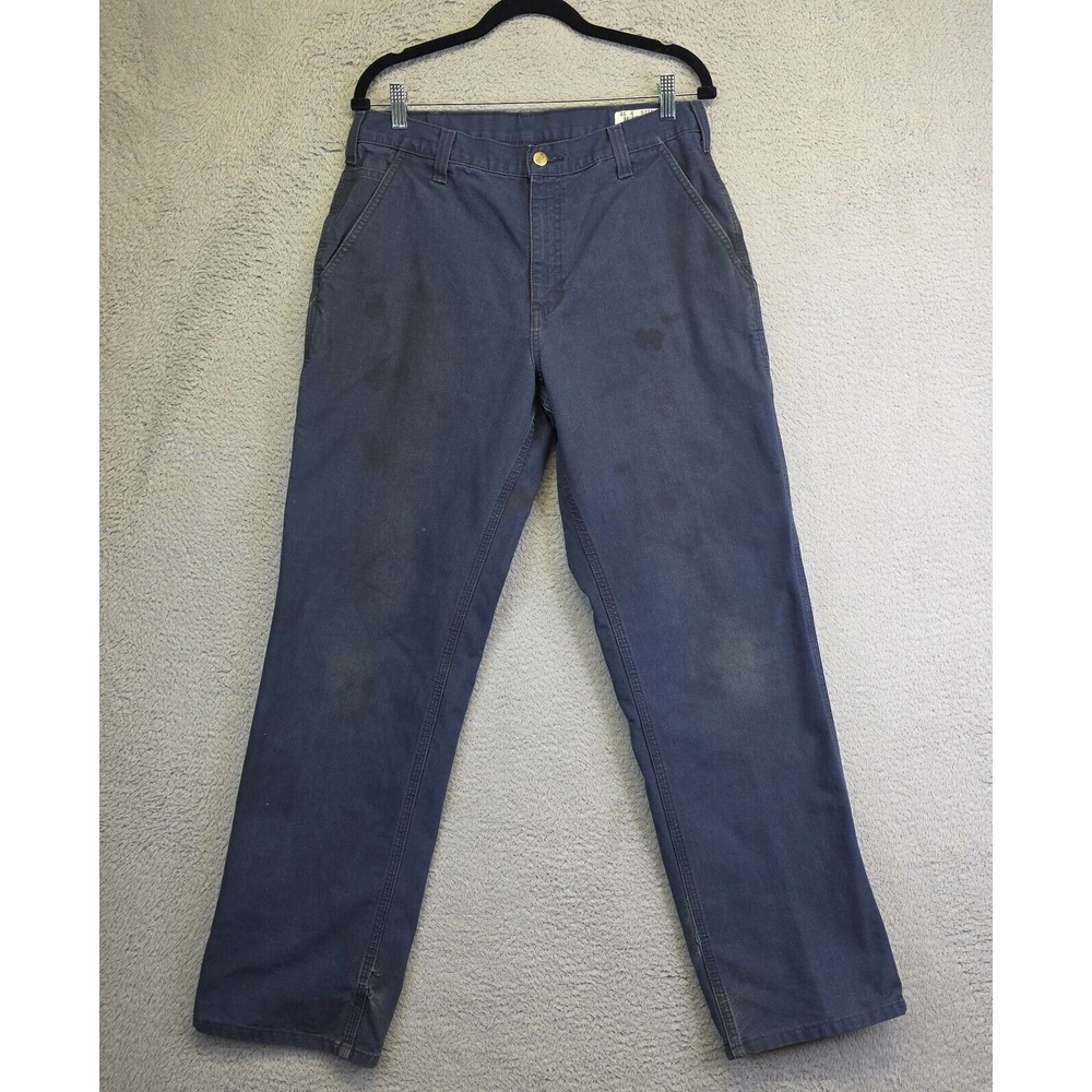 Carhartt Pants Mens 32x32 Blue Dungaree Fit Stained Ripped‎ Thrashed Carpenter
